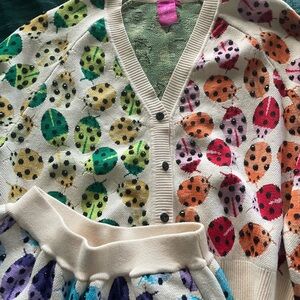 QOS Colorful Ladybug Print Cardigan & Short Set